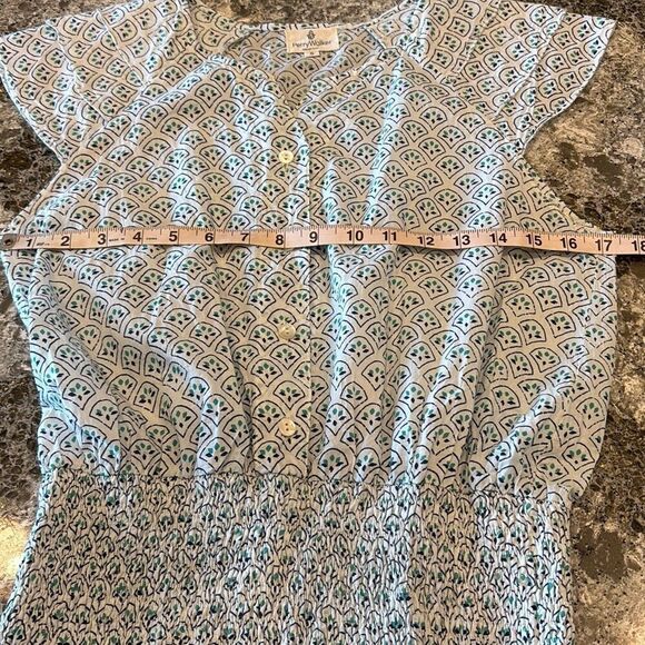 Perry Walker Collective blue mini dress ruffle hem button top Sz S - Picture 7 of 11